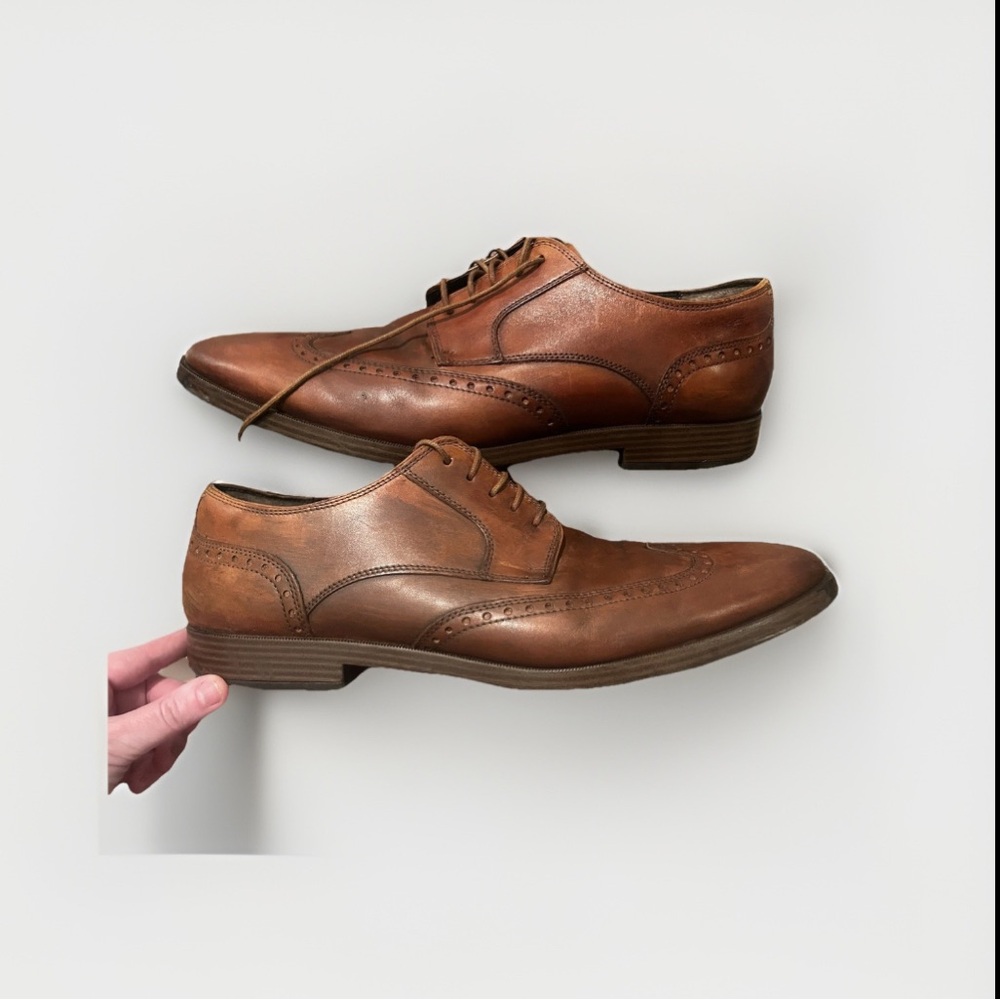 Cole Haan Grand O.S. Oxford Brown Leather Wingtip Brogue Lace Up Shoes 12